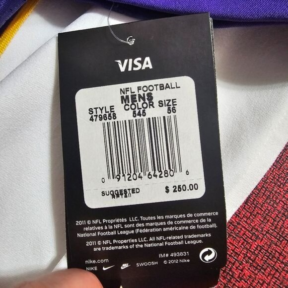 Nike NFL Vikings 2012 On Field Jersey Sz 3X 5G Blank Minnesota Football NWT - Picture 13 of 13